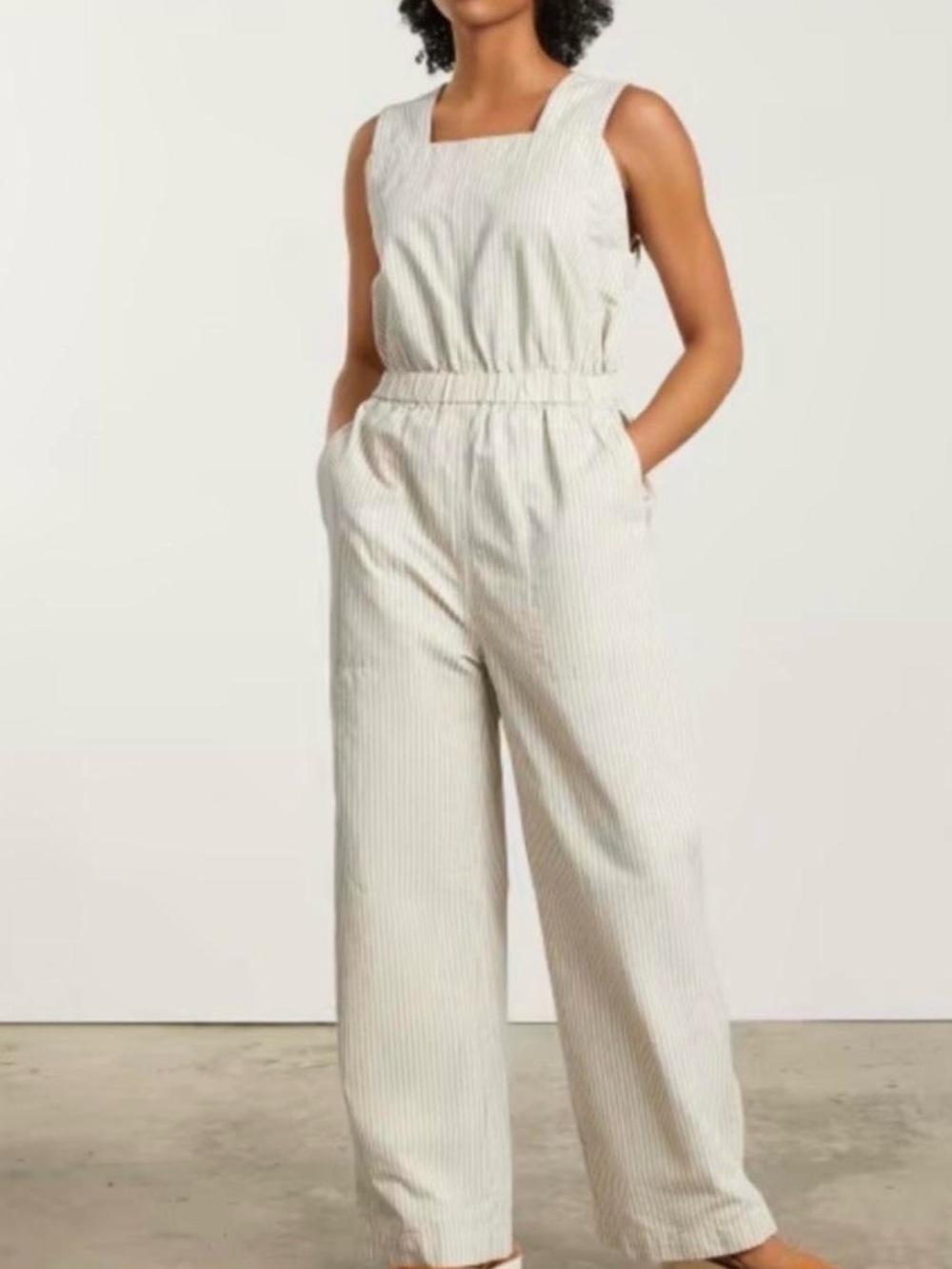 Everlane The Fatigue Apron Striped Jumpsuit Size 6 Organic Cotton Wide Legs